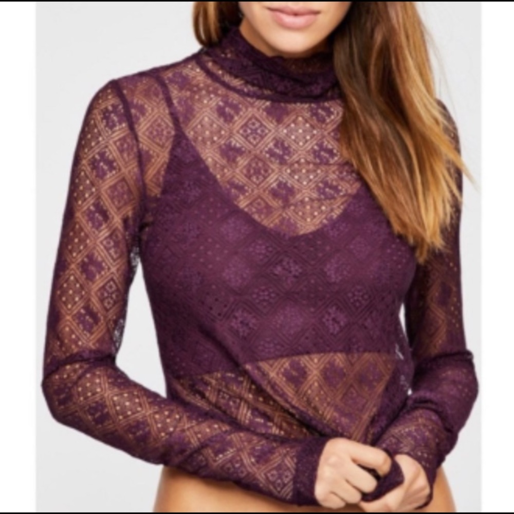 SOLD Free People Purple Lace Turtleneck - Picture 1 of 7